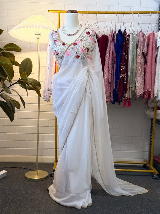 Handwork preplated saree set