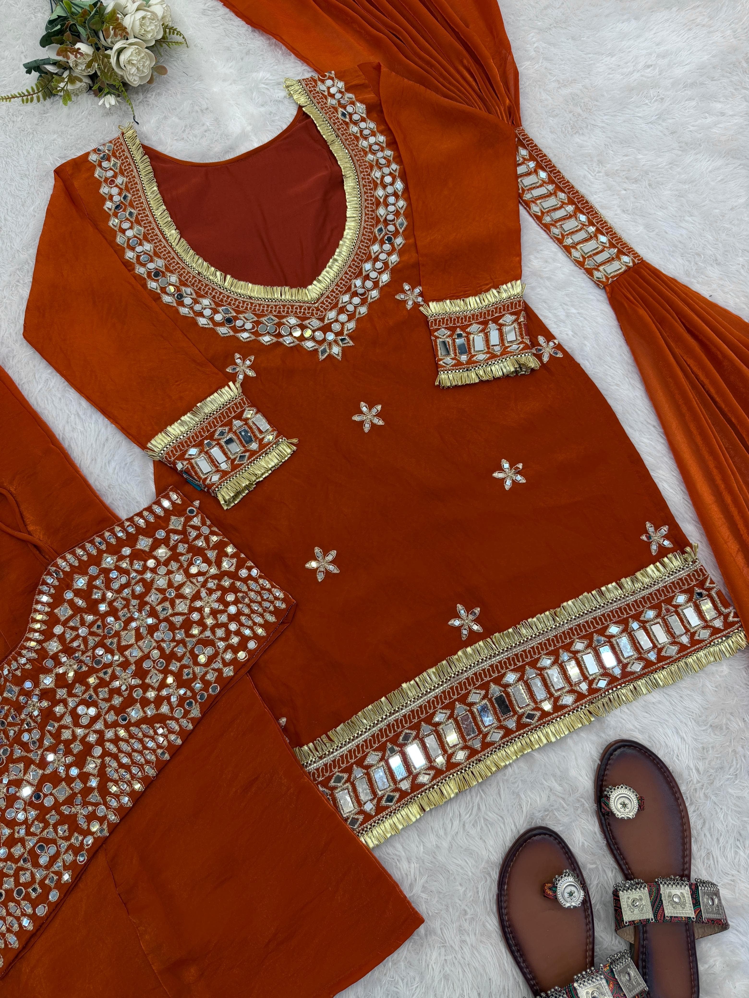3 piece mirror work kurtha set