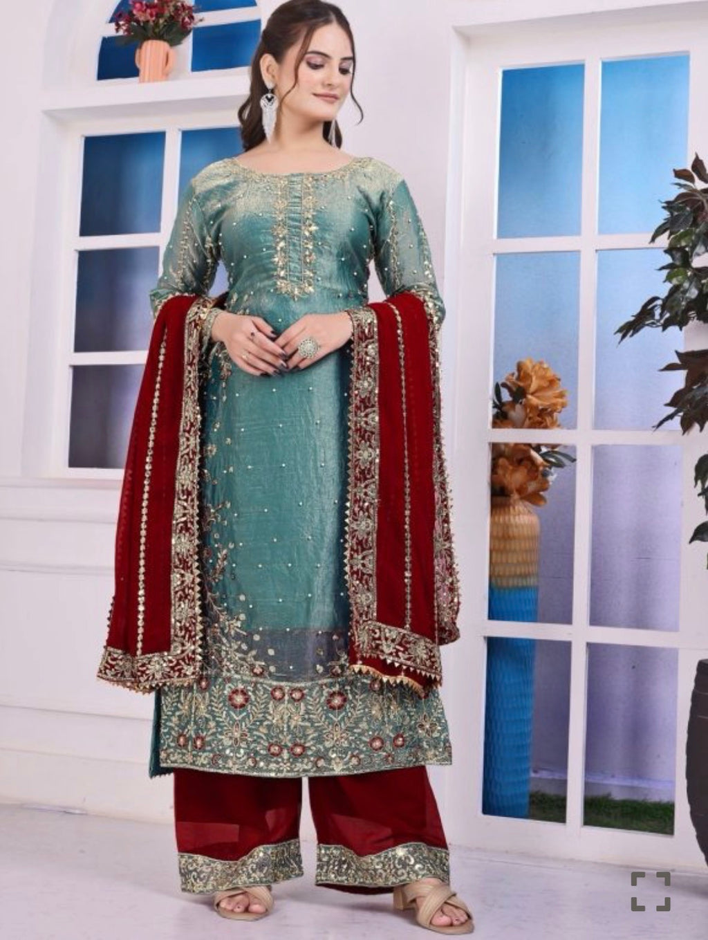 Contrast party wear kurtha set