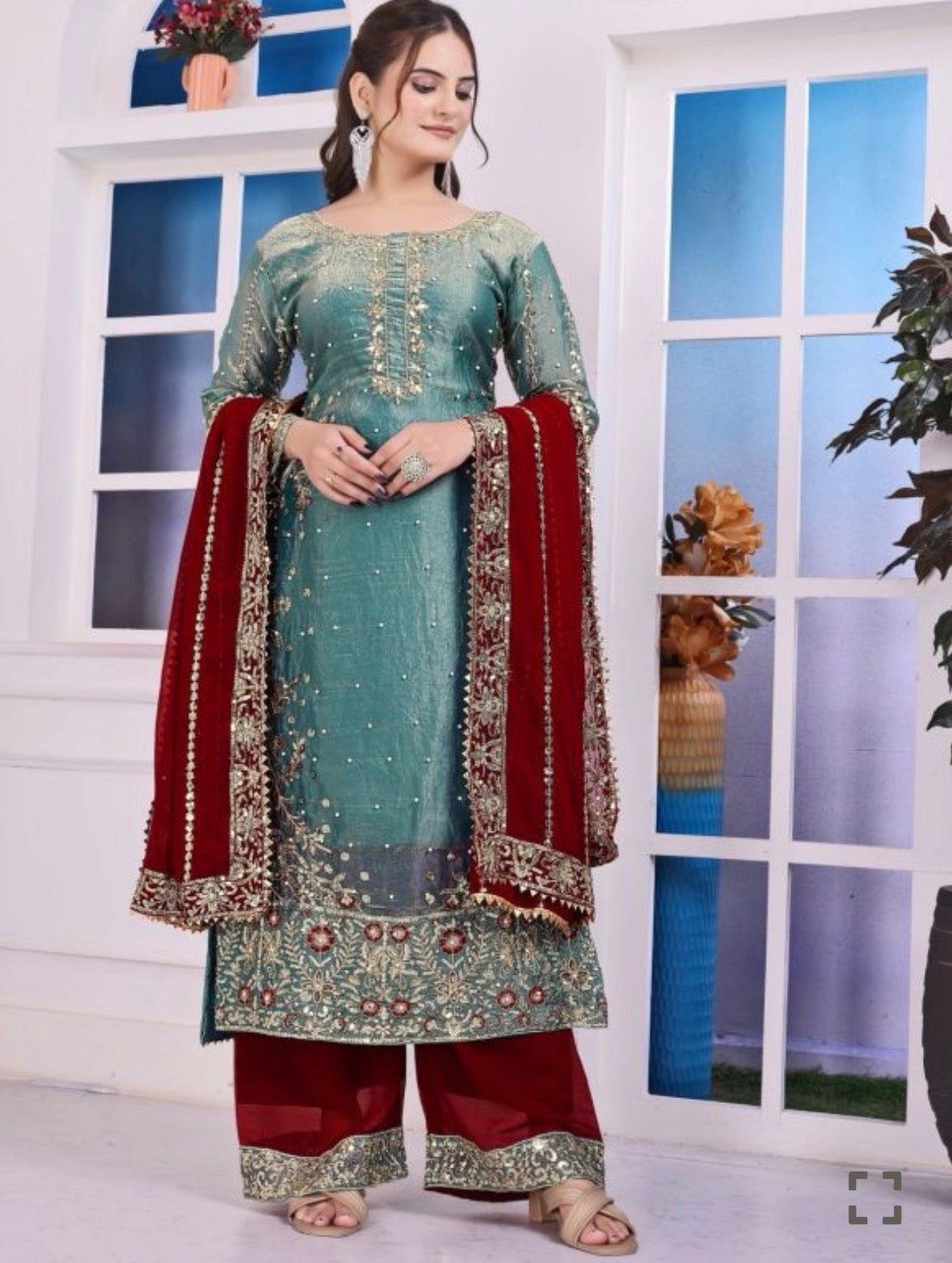 Contrast party wear kurtha set