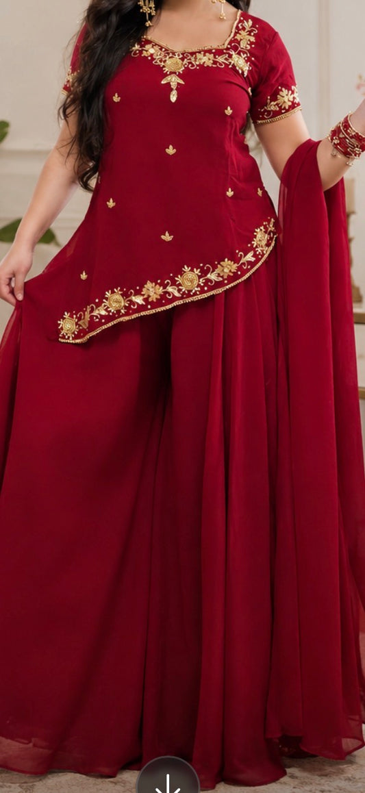 Asymmetrical handwork sharara set