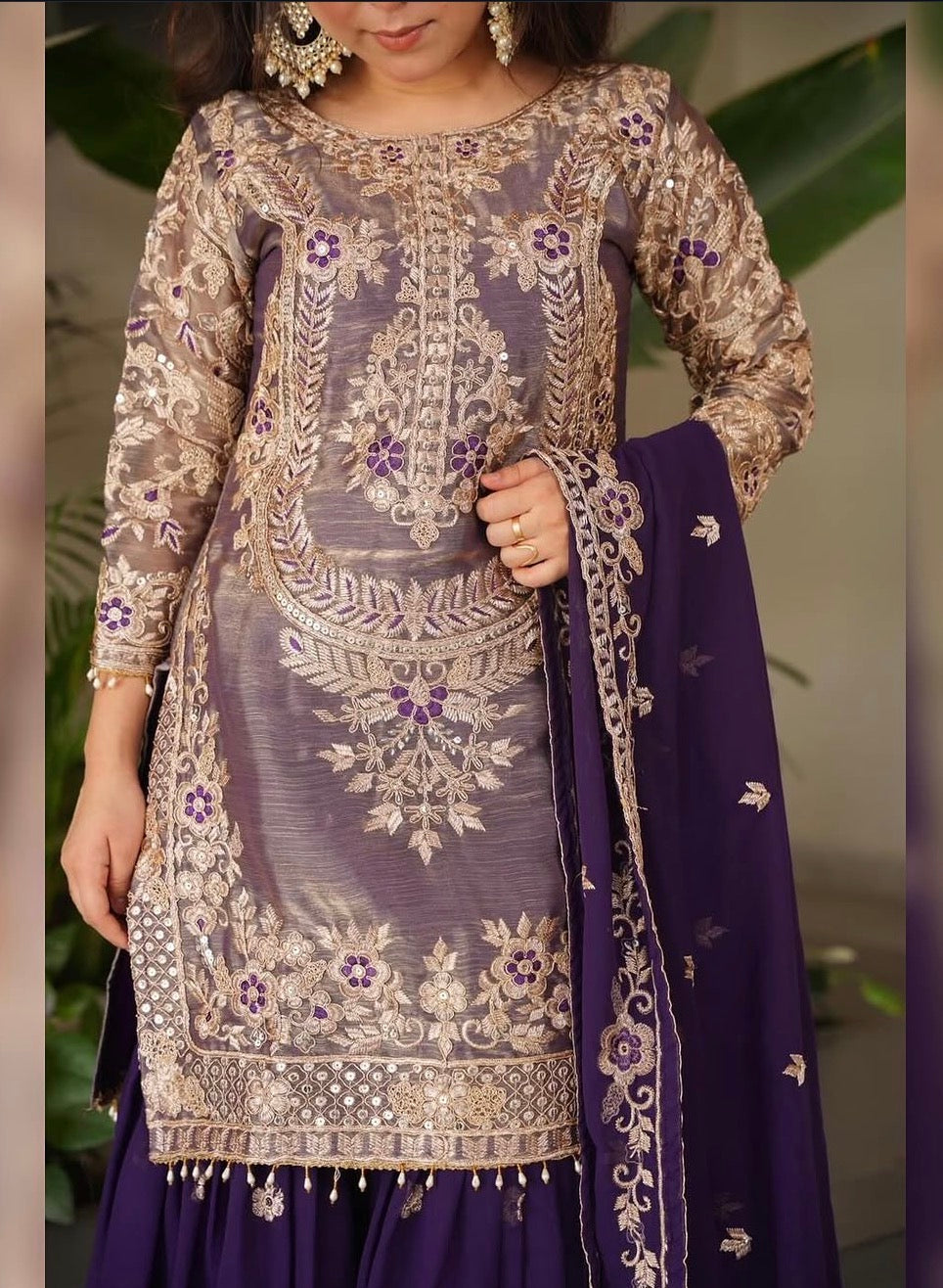 Designer Embroidered Top Sharara Palazzo Dupatta Set
