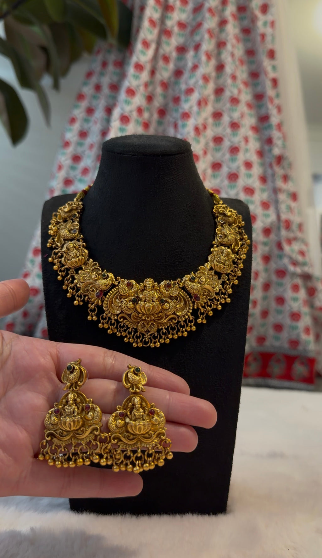 Brass temple jewellery set