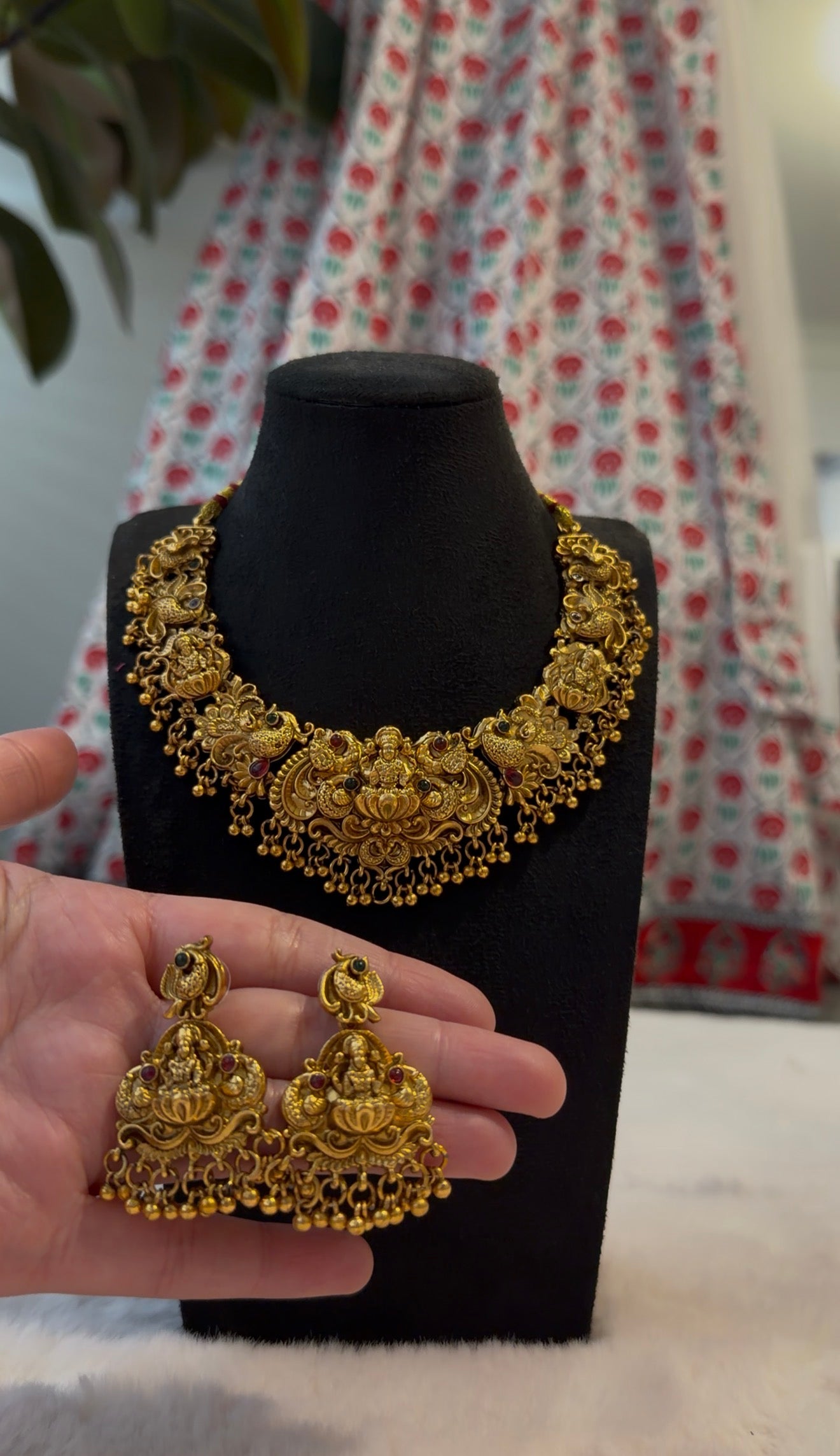 Brass temple jewellery set
