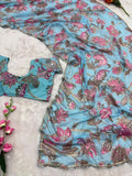 Tebby Silk Saree: Digital Floral Print, Embroidery & Mirror Work, Bollywood Style