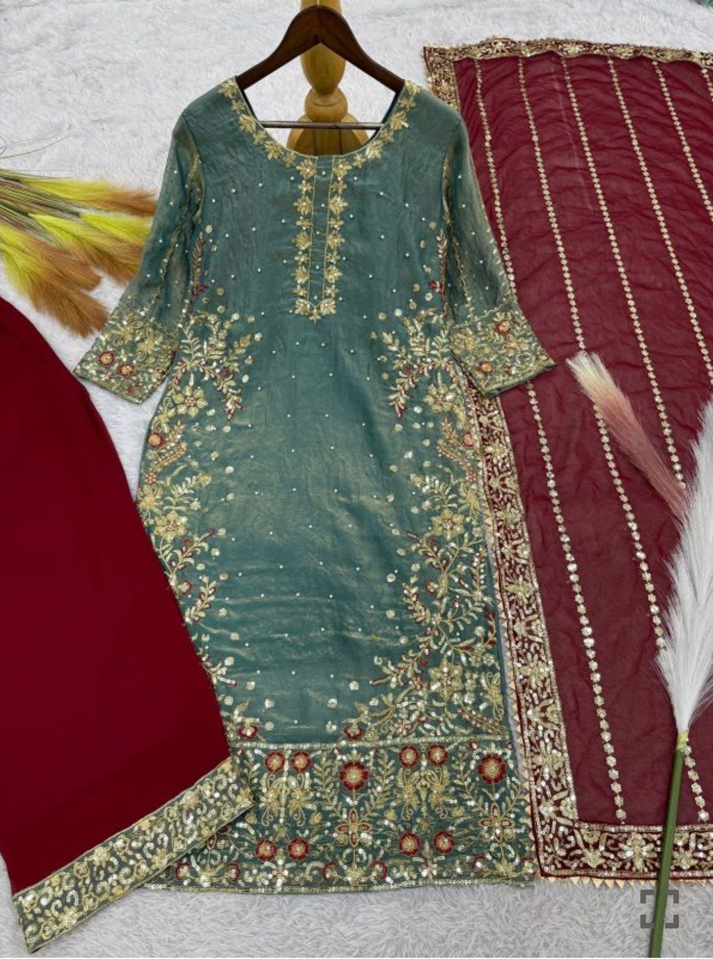 Contrast party wear kurtha set