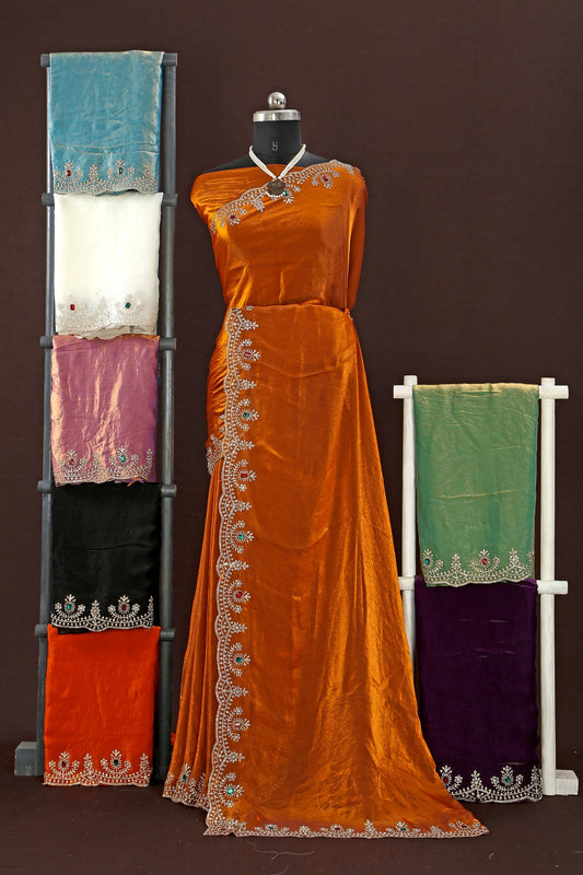 Fendy silk saree with Swarovski work border