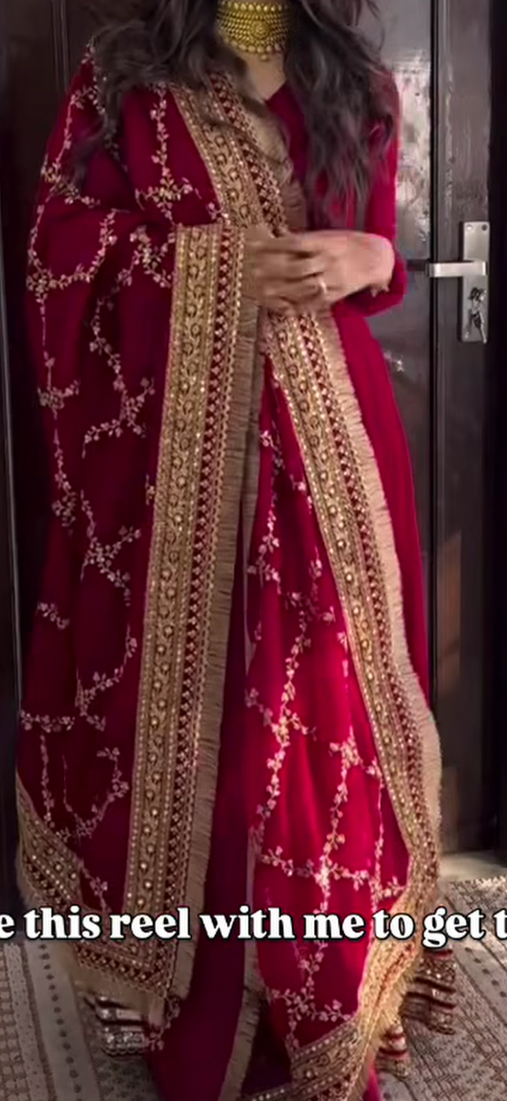 Red Anarkali Suit With Heavy Lace And Heavy Phulkari Chunni