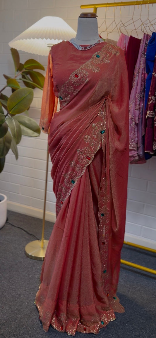 Fendy silk saree with Swarovski work border