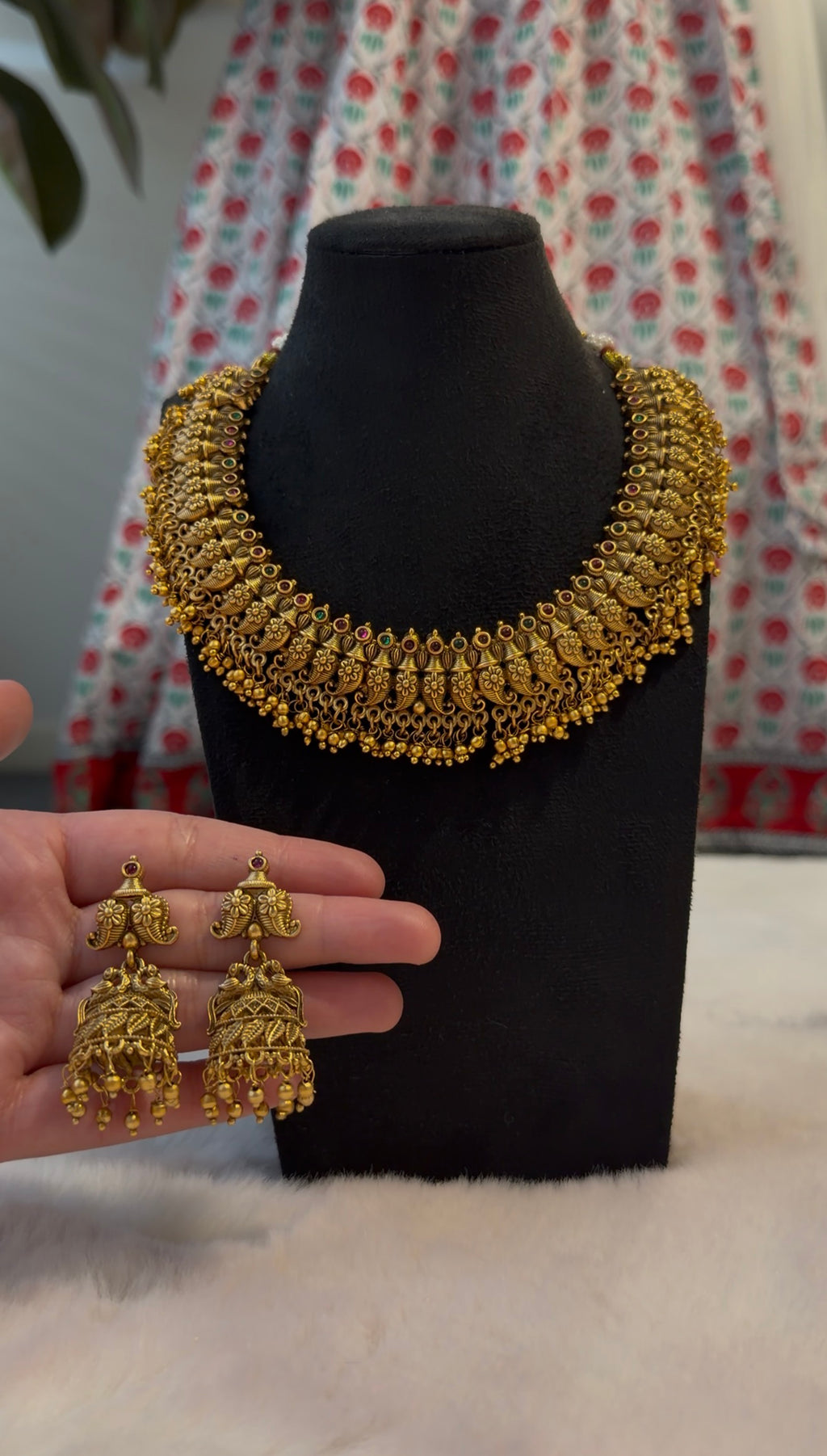 Brass temple jewellery set
