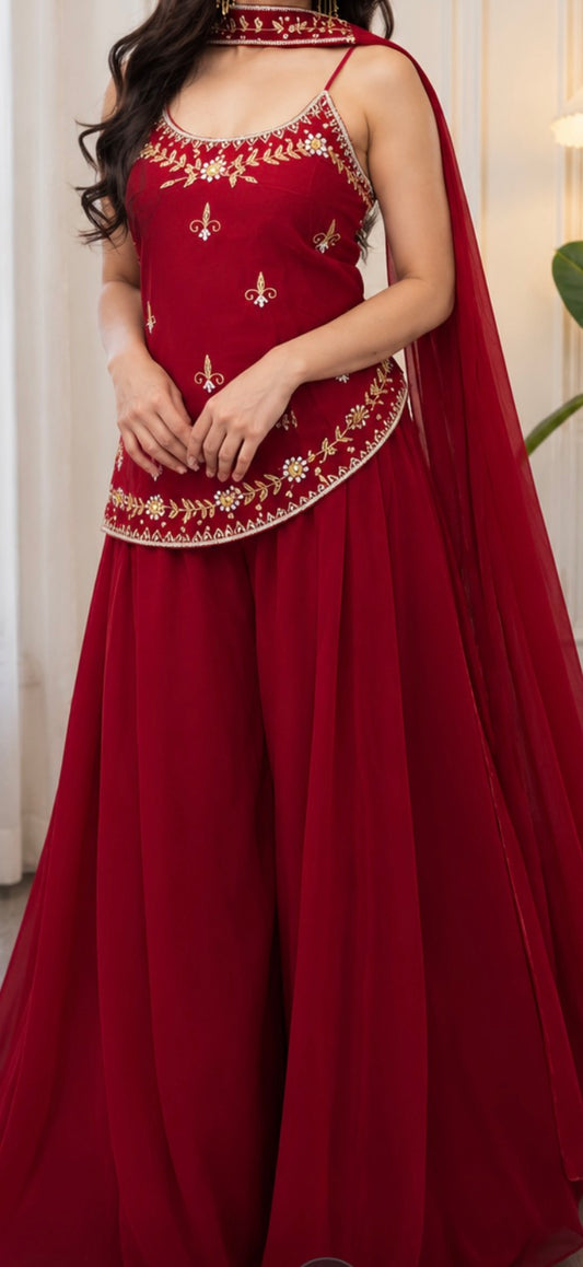Asymmetrical Handwork sharara set