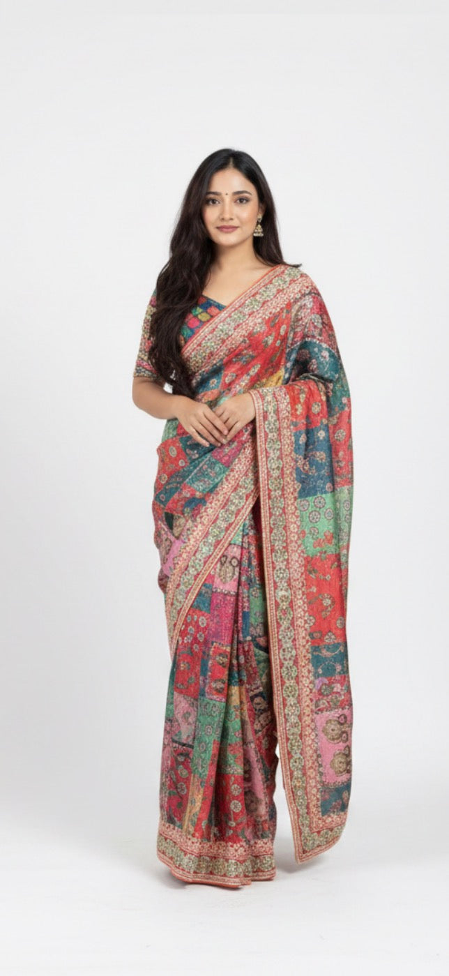 Trending mirror work saree