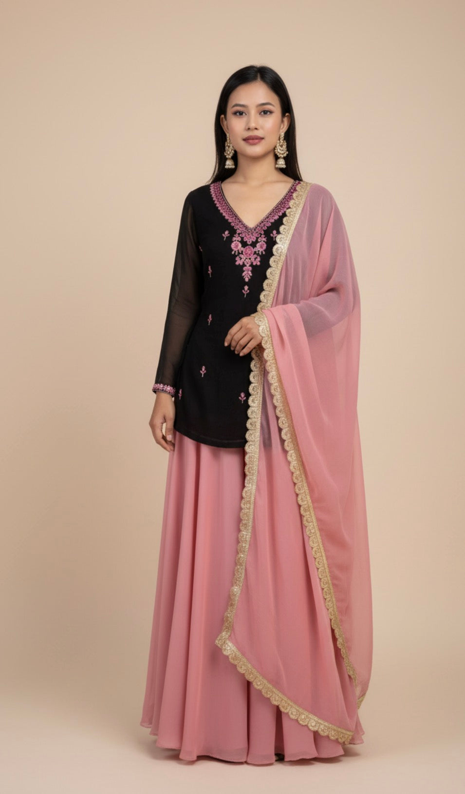 Contrast handwork sharara set