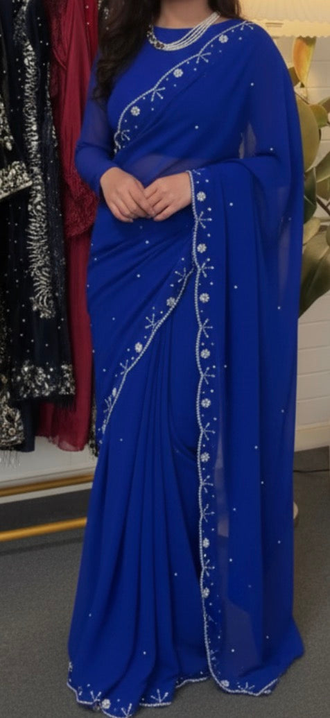 Royal blue handwork saree