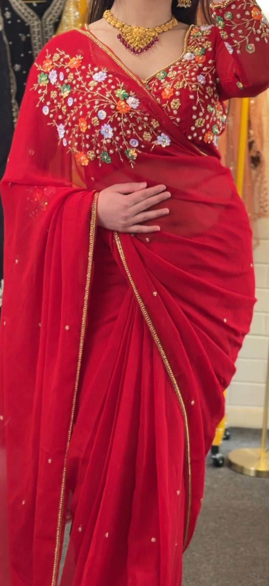 Preplated Handwork saree set