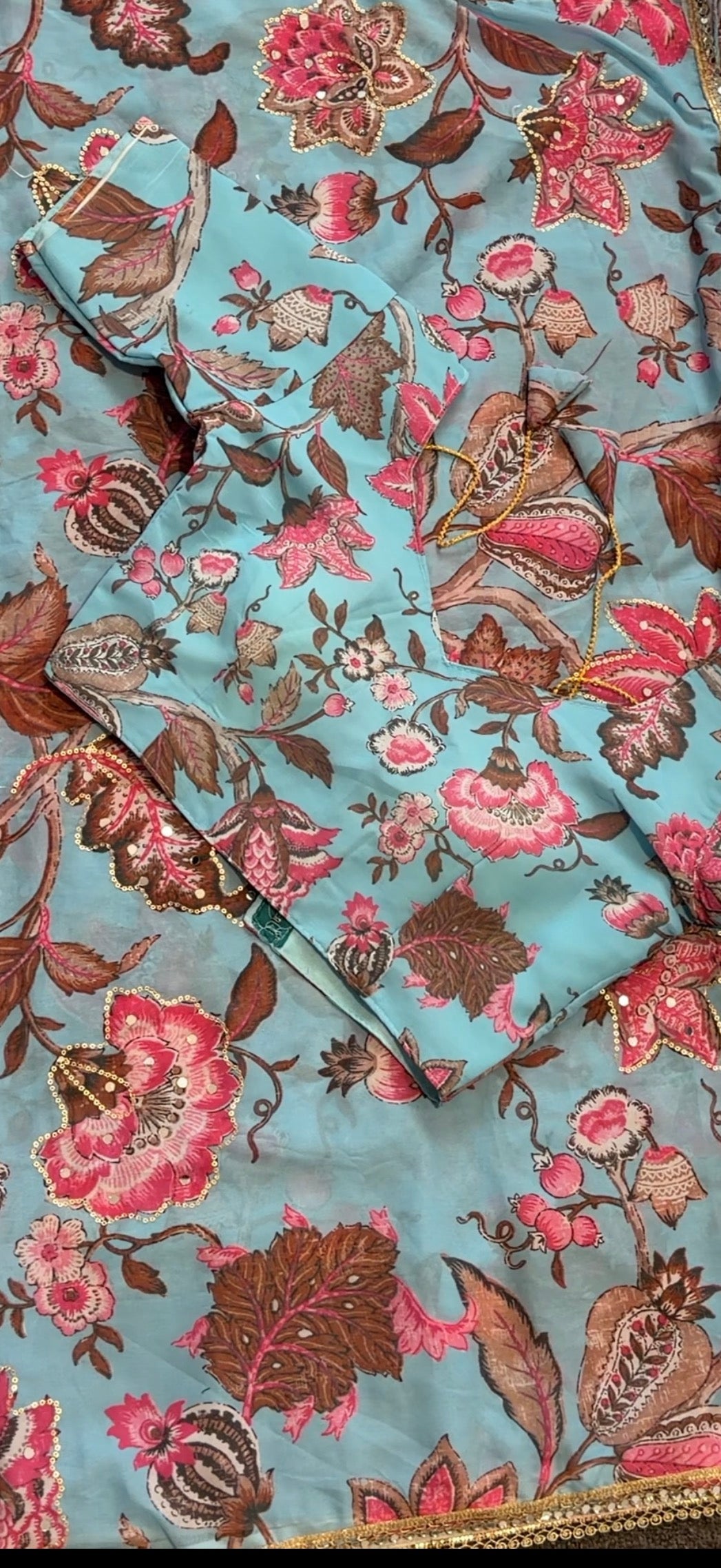 Tebby Silk Saree: Digital Floral Print, Embroidery & Mirror Work, Bollywood Style
