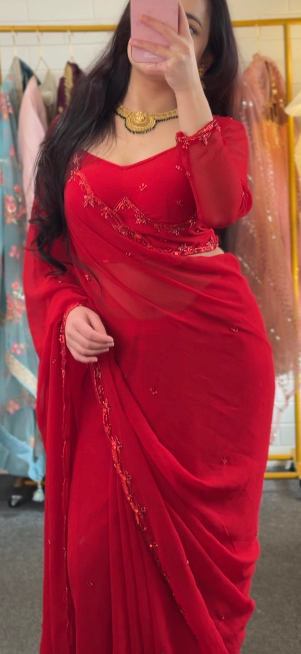 Monocrome preplated saree set