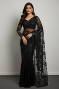 Black Saree with Full Sleeve Blouse on Model