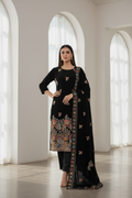 Black Velvet Kurta Set on Model