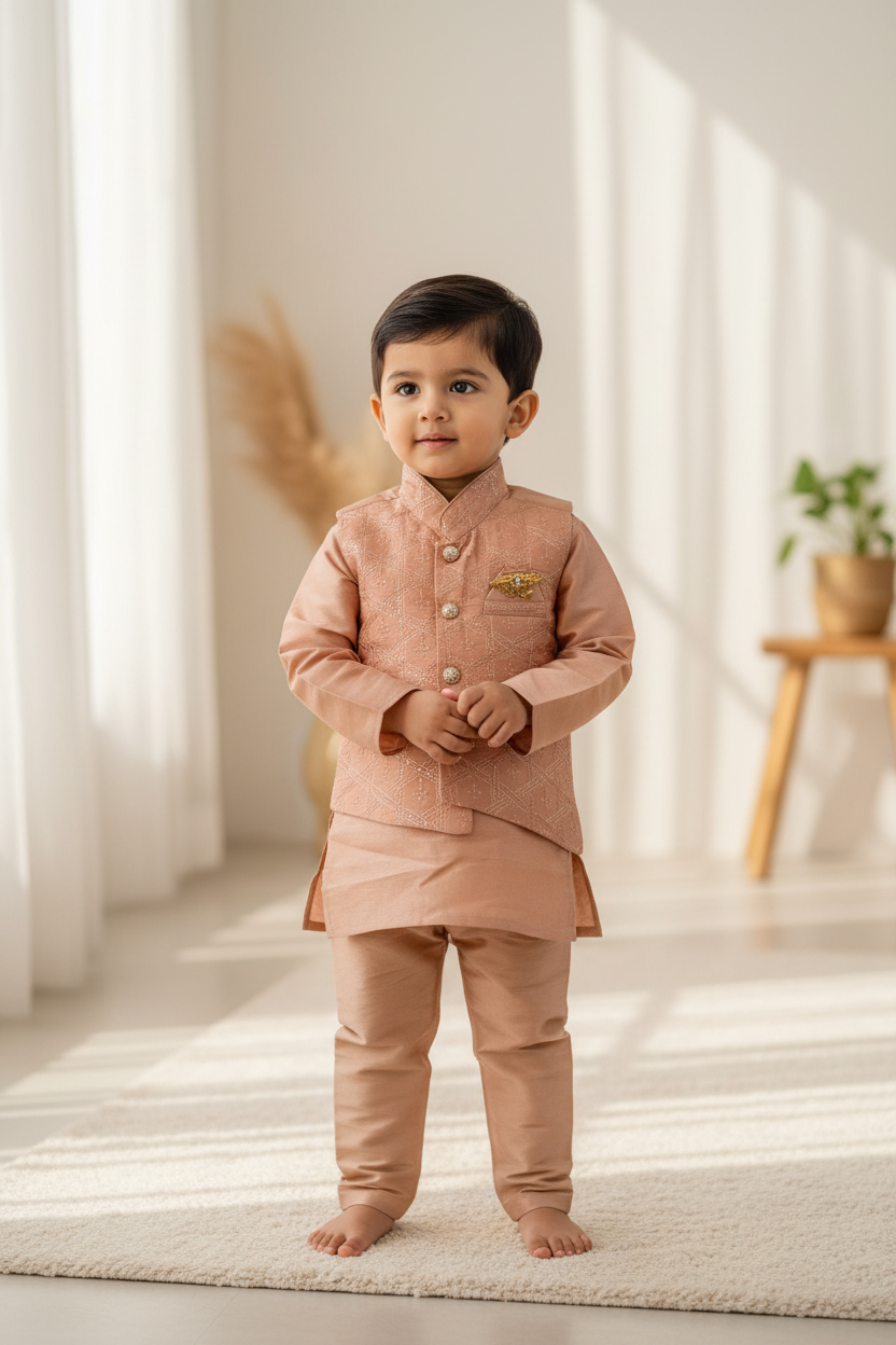 Boy in Blush Pink Sherwani Set