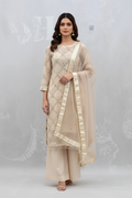 Cream Embroidered 3-Piece Suit on Model