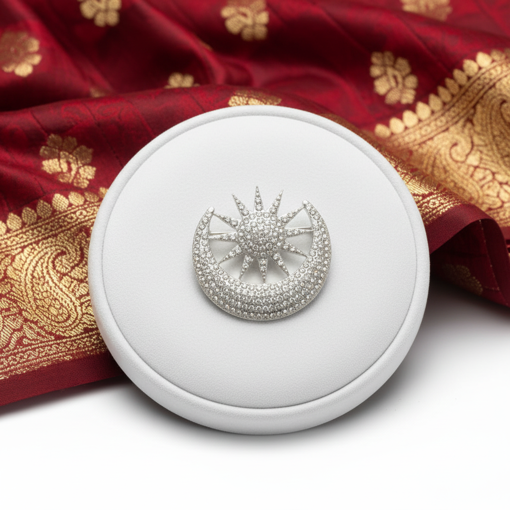 Crystal Sari Pin with Saree Background