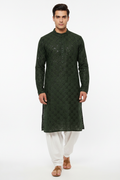 Dark Green Sequin Kurta with White Surwal