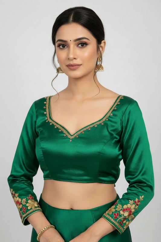 Green Blouse - Handwork Neckline