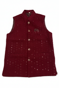 Maroon Sequin Nehru Waistcoat on White Background