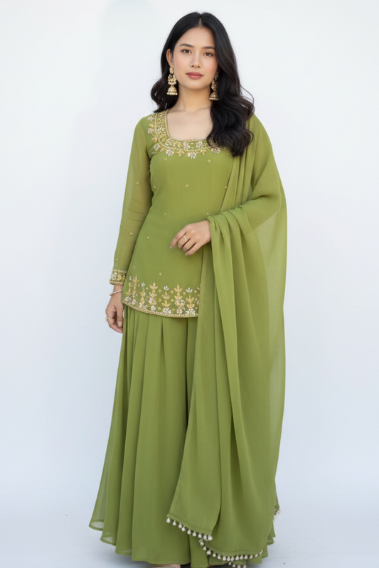Olive Green Sharara Set - Same Design Different Model