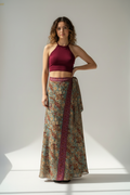 Paisley Wrap Skirt with Burgundy Halter Top