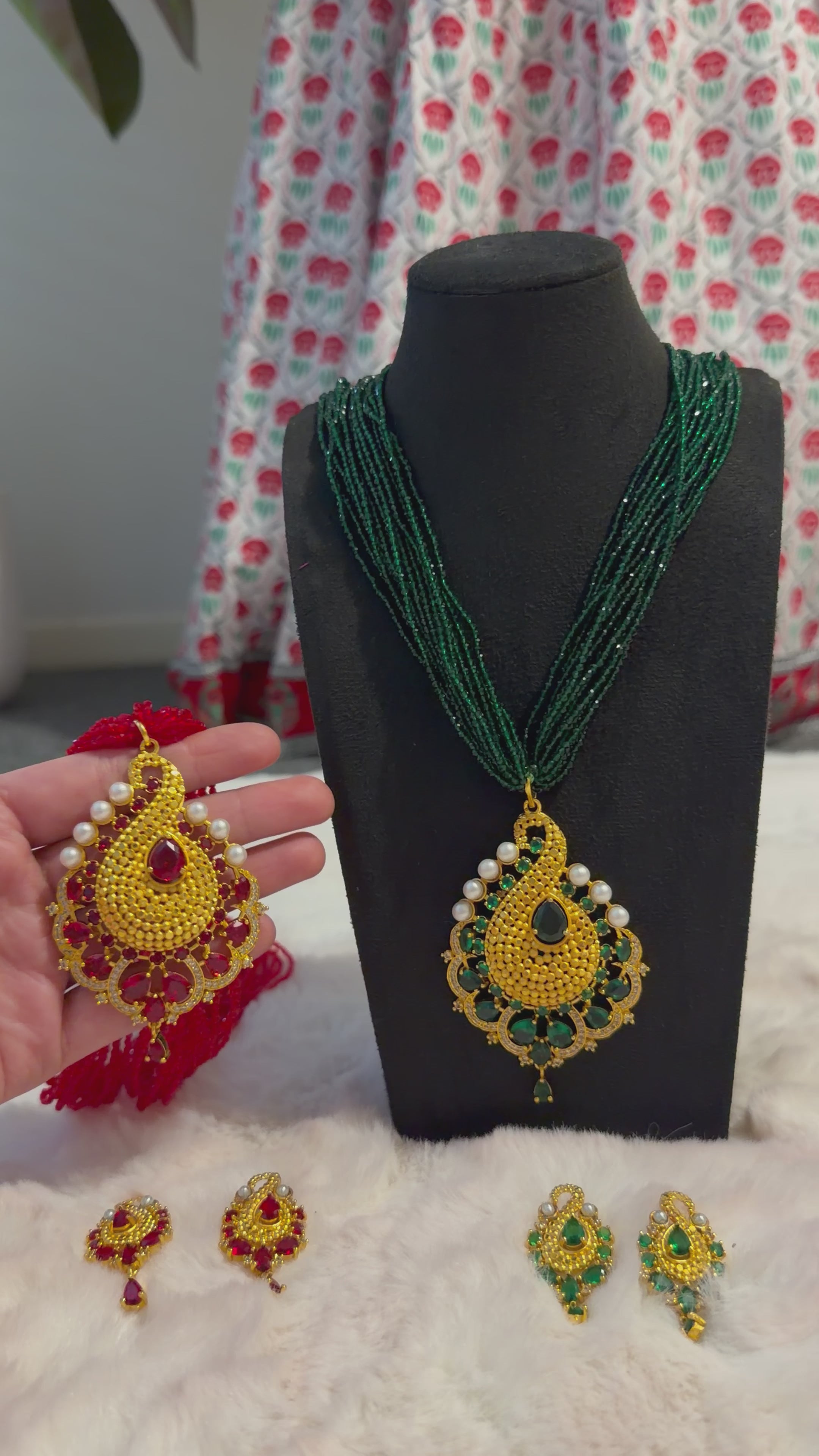 Hydro crystal pendent with American diamond and earrings