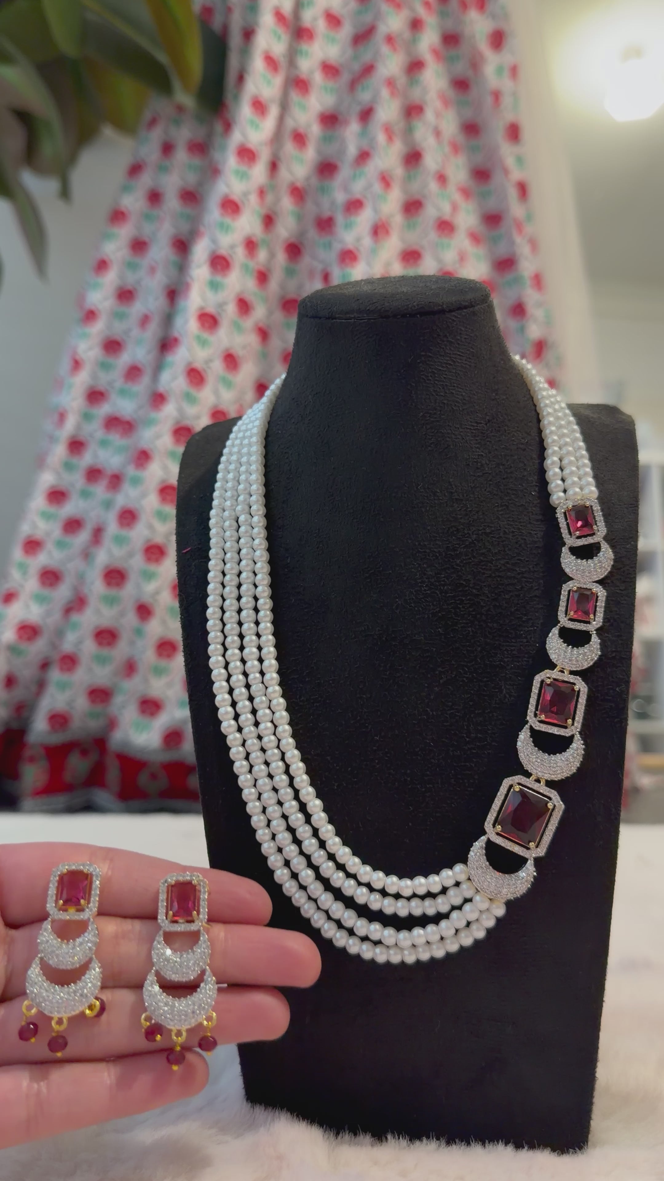 Pearl with american diamond necklace